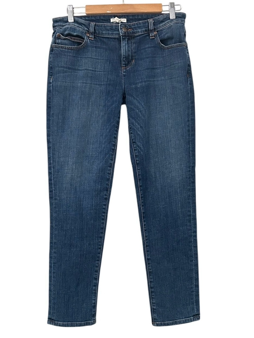 Eileen Fisher Organic Cotton Stretch Jeans Mid-rise Straight Leg Med. Wash Sz 4